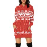 EVE Plus Size Christmas Printed Mid-Length Hooded Sweatshirt GOFY-8868