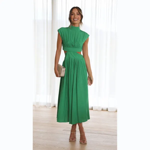EVE Soiid Color Hollow Out Sleeveless Maxi Dress GOFY-23003