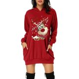 EVE Plus Size Christmas Printed Mid-Length Hooded Sweatshirt GOFY-8868