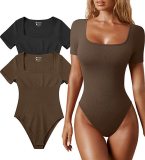 EVE Square Neck Short Sleeve Skinny Bodysuit GOFY-23033