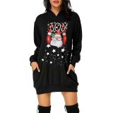 EVE Plus Size Christmas Printed Mid-Length Hooded Sweatshirt GOFY-8868