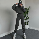 EVE Solid Color Hooded Sweatshirts Casual Two Piece Pants Set SSNF-211338
