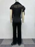 EVE Plus Size Solid One Shoulder Chiffon Shawl Jumpsuit NY-2841