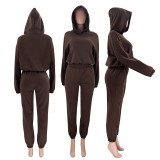 EVE Solid Color Hooded Sweatshirts Casual Two Piece Pants Set SSNF-211338