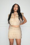 EVE Vest Faux Fur Padded Cotton Short Skirt Suit ZSD-0627