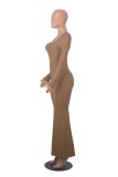 EVE Slim Square Neck Long Sleeve Knit Maxi Dress MZ-2813