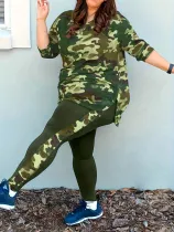 EVE Plus Size Camouflage Print Long Sleeve Pants Two Piece Set SH-390716