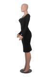 EVE Casual Plush Long Sleeve Solid Midi Dress MZ-2812