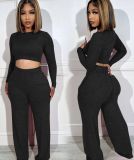 EVE Fashion Long Sleeve Crop Tops And Pants Two Piece Pants Set MOF-8935