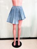 EVE Fashion Denim Slim Irregular Pleated Skirt LX-6007