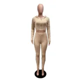 EVE Solid Color Sweater Knit Long Sleeve Two Piece Pants Set QXTF-8213