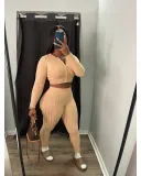 EVE Solid Color Sweater Knit Long Sleeve Two Piece Pants Set QXTF-8213