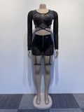 EVE Plus Size Hot Drill Patchwork Tie Up Two Piece Shorts Set NY-2838