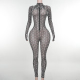 EVE Fashion Long Sleeve Print Zipper Jumpsuit FL-23473