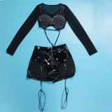 EVE Plus Size Hot Drill Patchwork Tie Up Two Piece Shorts Set NY-2838