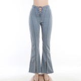 EVE Fashion Hollow Out Tie Up Split Straight Jean FL-23007