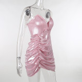 EVE Sexy Tube Tops Deep V-Neck Fine Glitter Mini Dress FL-23348