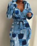 EVE Casual Print Long Sleeve Hooded Midi Dress GDNY-2253