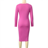 EVE Solid Color Long Sleeve Casual Midi Dress SH-390818