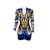 EVE Leopard Print Pleated Long Sleeve Mini Dress ML-7532