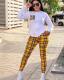 EVE Casual Plaid Print Long Sleeve Two Piece Pants Set LSL-0024