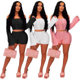 EVE Sexy One Shoulder Hollow Out Backless Two Piece Shorts Set MDF-5383