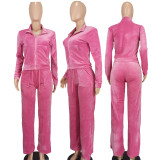 EVE Solid Color Zipper Tops And Pants Two Piece Set YD-8784