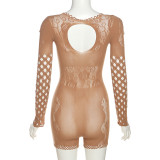 EVE Mesh See Through Hollow Out Tight Romper XEF-W23Q27192