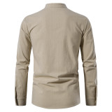 EVE Men's Casual Beach Stand Collar Long Sleeve Shirt GXWF-gy