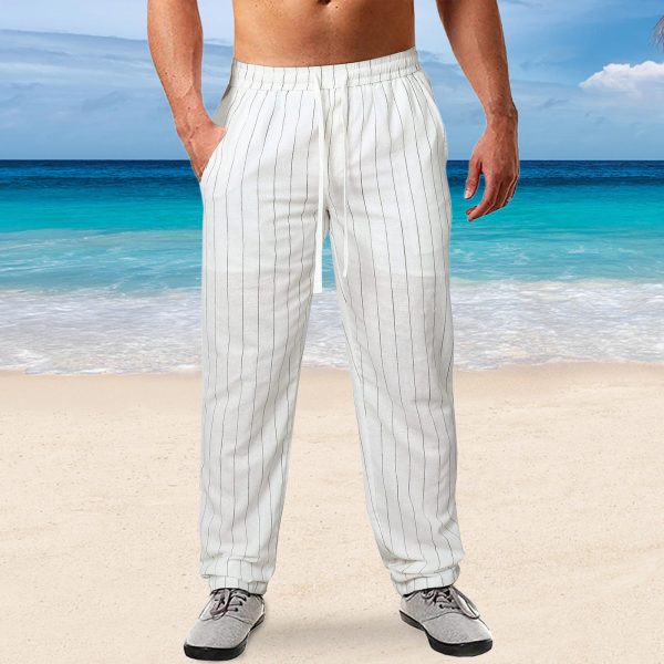 EVE Men's Plus Size Vertical Stripe Tie Up Beach Pants GXWF-A713