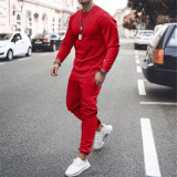 EVE Men's Casual Solid Color Long Sleeve Two Piece Pants Set GXWF-p