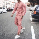 EVE Men's Casual Solid Color Long Sleeve Two Piece Pants Set GXWF-p