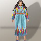 EVE Plus Size Fashion Print Long Sleeve Tie Up Maxi Dress GDAM-218316