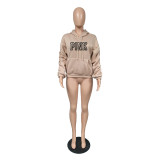 EVE PINK Letter Padded Thicker Hooded Sweatshirts YIM-365