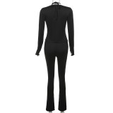 EVE Solid Color Long Sleeve Zipper Slim Two Piece Pants Set XEF-34549