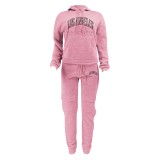 EVE Plus Size Letter Print Hooded Sweatshirt And Pants 2 Piece Set WAF-7515346