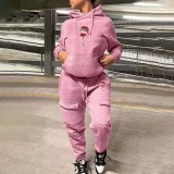 EVE Plus Size Fashion Print Hodded Sweatshirt And Pants 2 Piece Set WAF-7515344