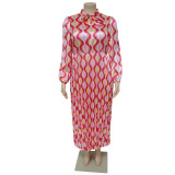 EVE Plus Size Print Tie Up Pleated Maxi Dress NNWF-N7919