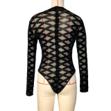 EVE Sexy Mesh Flocking See Through Bodysuit SH-390821