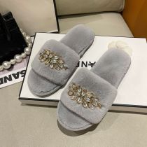 EVE Fashion Metal Chain Rhinestone Home One Word Cotton Slippers ZFLX-FL-52