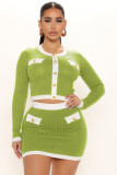 EVE Ribbed Round Neck Contrast Color Long Sleeve 2 Piece Set ME-8259