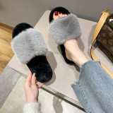 EVE Home Casual Rabbit Fur One Word Flat Slippers ZFLX-FL-16