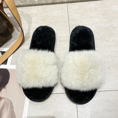 EVE Home Casual Rabbit Fur One Word Flat Slippers ZFLX-FL-16