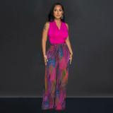 EVE Colorful Printed V-Neck Sleeveless Pants Two Piece Set BY-6708