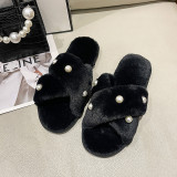 EVE Peal Furry Warm Flat Heel Crossover One Word Slippers ZFLX-FL-71