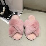 EVE Plush Cross Strap Warm Rabbit Fur Slippers ZFLX-FL-74