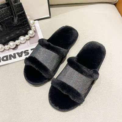 EVE Furry Crystal Sequins Warm Flat Slippers ZFLX-FL-51