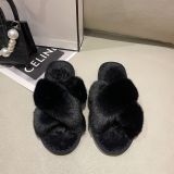 EVE Plush Cross Strap Warm Rabbit Fur Slippers ZFLX-FL-74