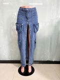 EVE Fashion Denim High Waist Split Long Skirt LX-6011