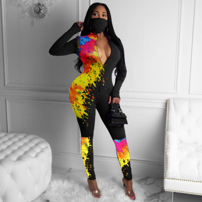 EVE Plus Size Creative Tie-dye Slim Jumpsuit Without Mask YNB-BN7112
